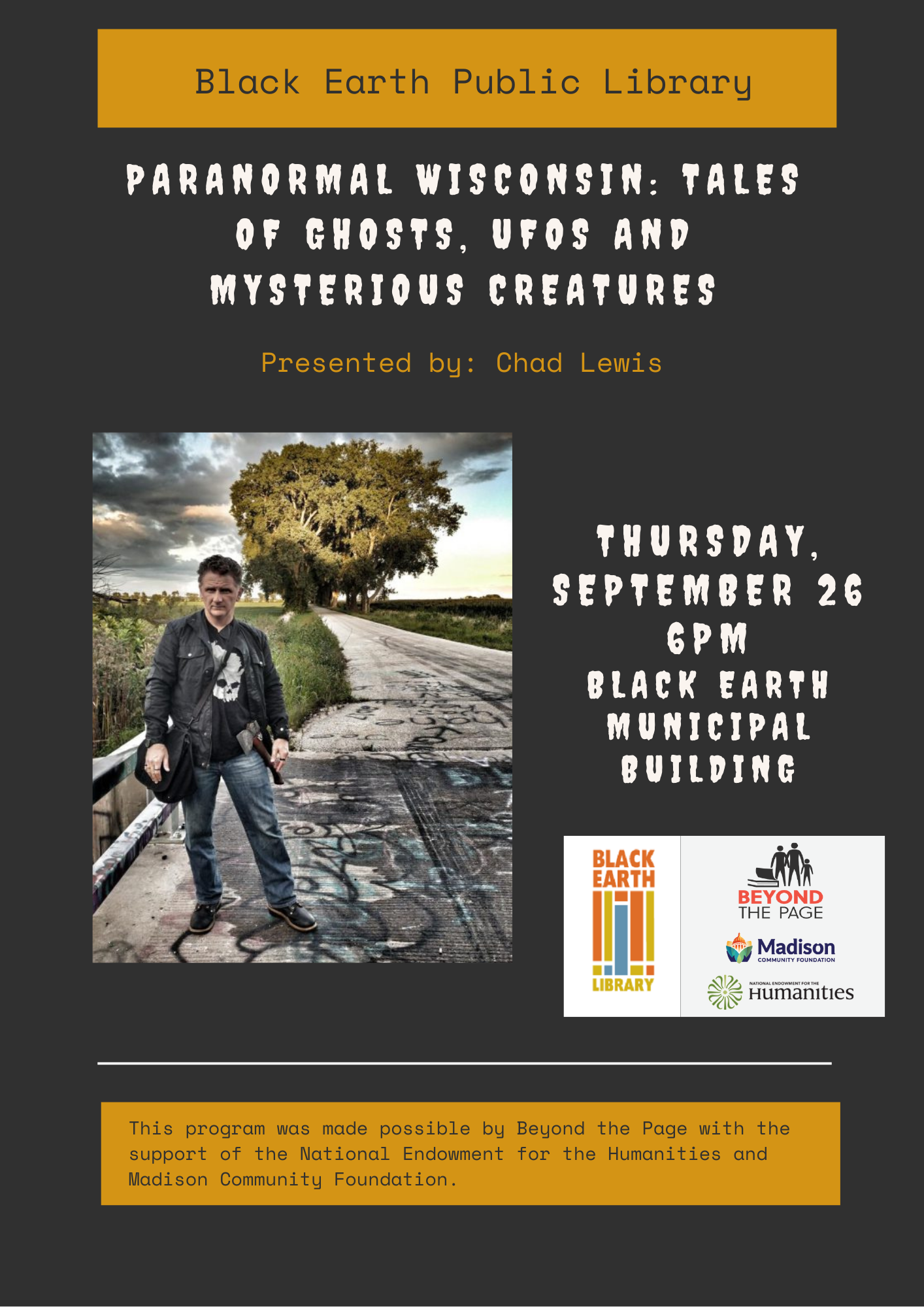 Join us on Thursday, September 26 at 6pm at the Black Earth Municipal Building. No registration required. Free.