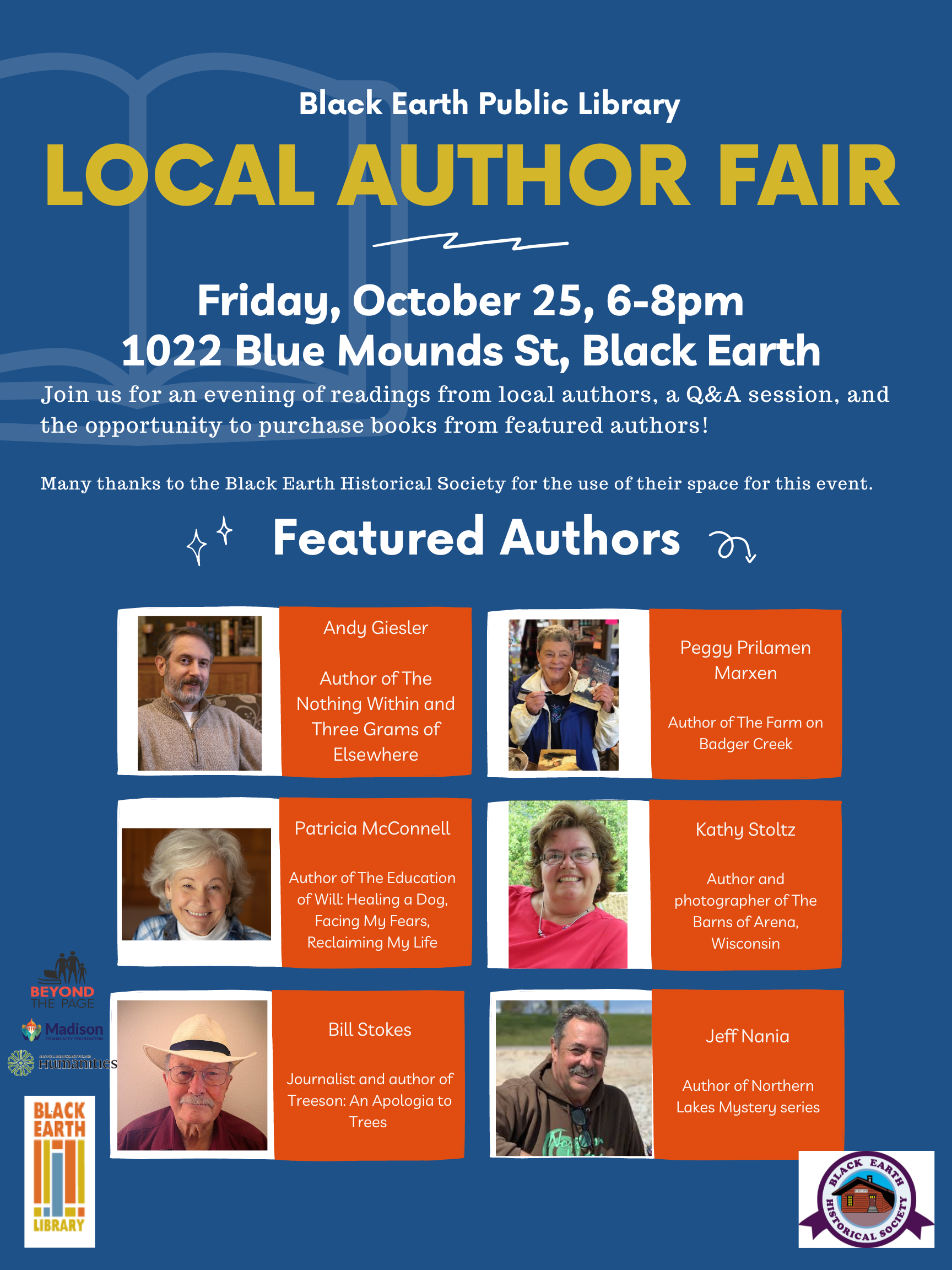 Local Author Fair Friday October 25 from 6-8pm.