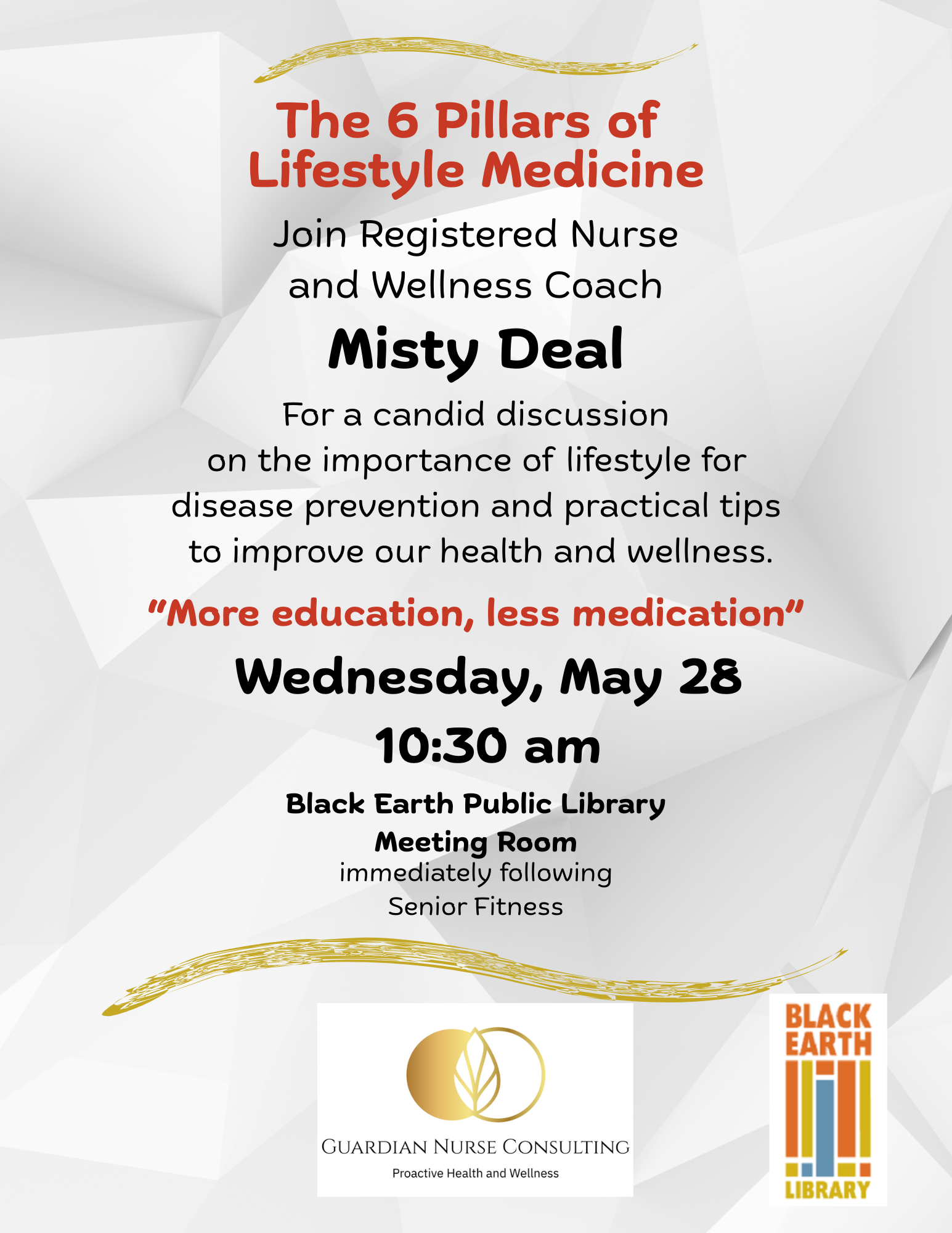 6 Pillars of Lifestyle Medicine May 28 10:30am.