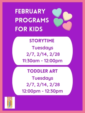 January Programs for Kids. Winter Early Literacy Play Dates. Storytime. Toddler Art.